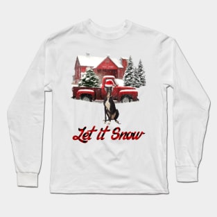 Greyhound Let It Snow Tree Farm Red Truck Christmas Long Sleeve T-Shirt
